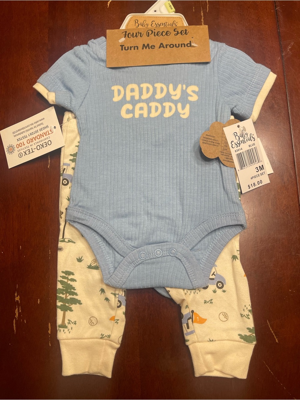 Baby Essentials Blue "Daddy's Caddy" Ribbed One-Piece with Print Pants